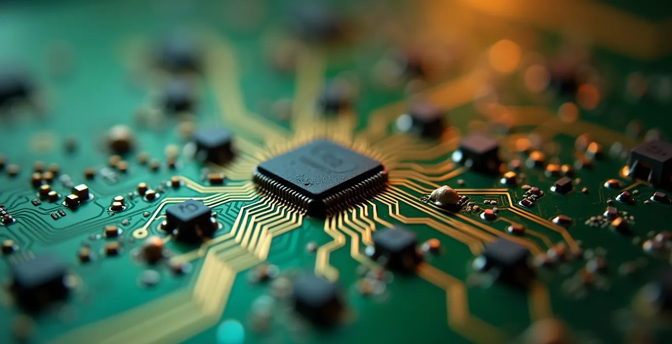 Détail macro d'un composant de système de sécurité haute technologie